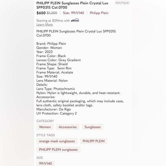 🏆PHILIPP PLEIN Sunglasses Plein Crystal Lux SPP031S Col.0700‼️ - Picture 14 of 16